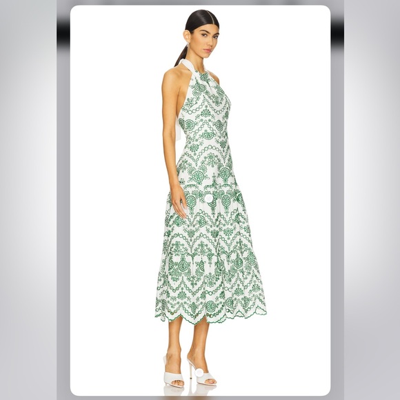 MILLY Hayden Scallop Eyelet Dress in White & Green - Picture 5 of 16